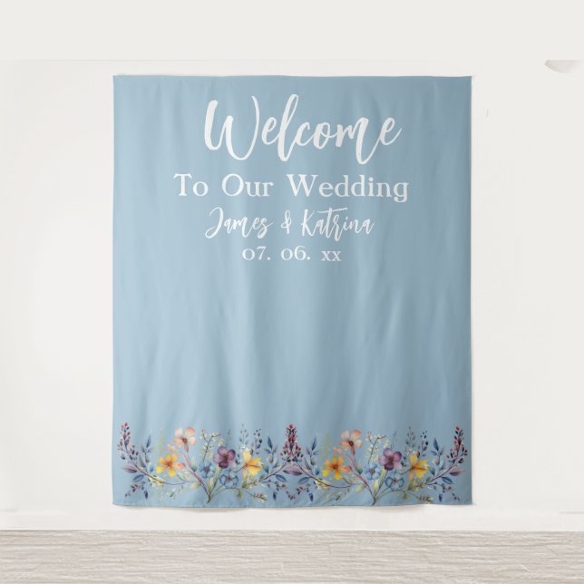  Customizable Elegant Dusty Blue Wedding Backdrop (Front)