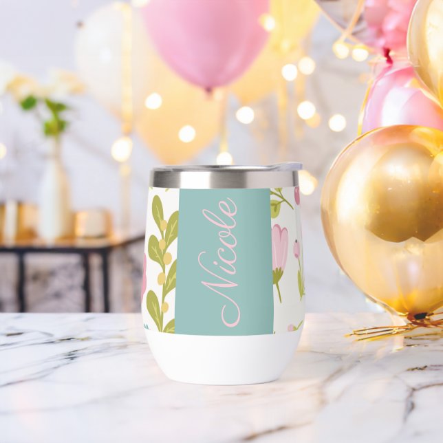 Customizable Elegant Floral  Thermal Wine Tumbler (Bachelor Party)