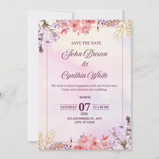 Customizable Elegant Floral Wedding Invitation (Front)