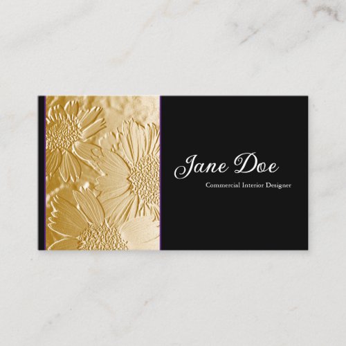 Customizable Elegant Gold Floral Relief  Black Business Card