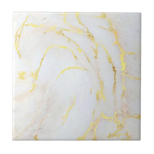 Customizable Elegant Gold White Marble Template Ceramic Tile