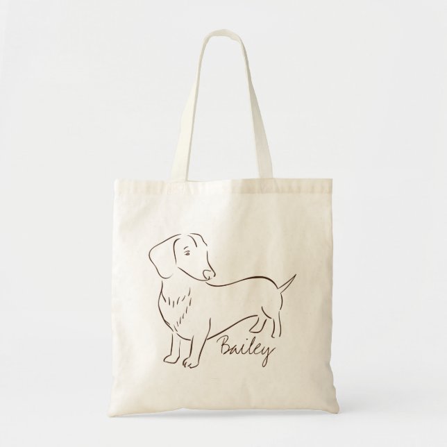 Customizable Elegant Hand Drawn Dachshund Dog. Tote Bag (Front)