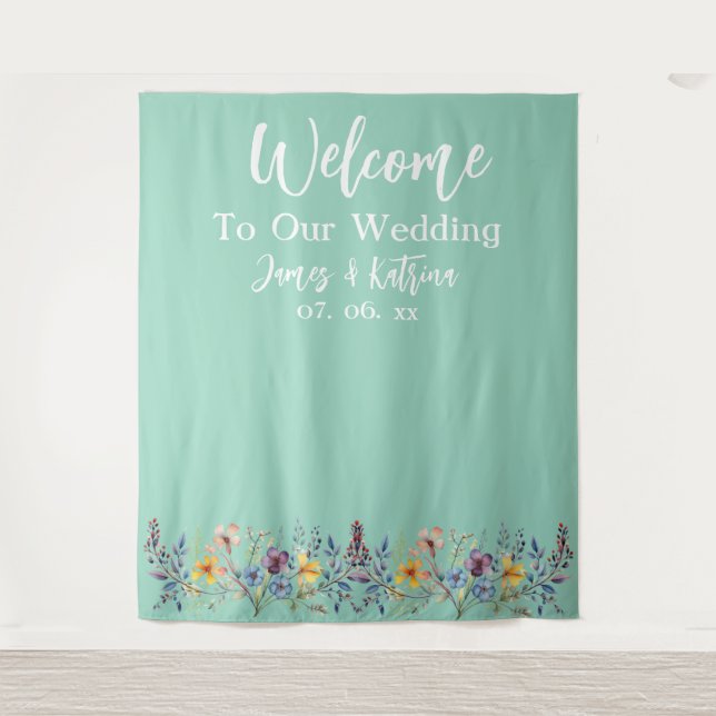  Customizable Elegant Light Teal Wedding Backdrop (Front)