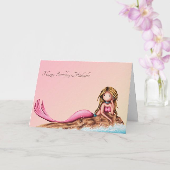 Customizable Elegant Mermaid in Pink Birthday Card (Orchid)