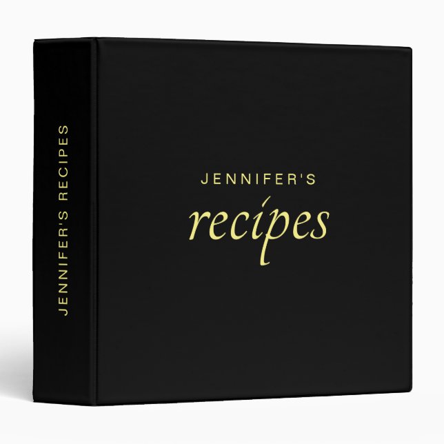 Customizable Elegant Modern Black Gold Recipe 3 Ring Binder (Front/Spine)