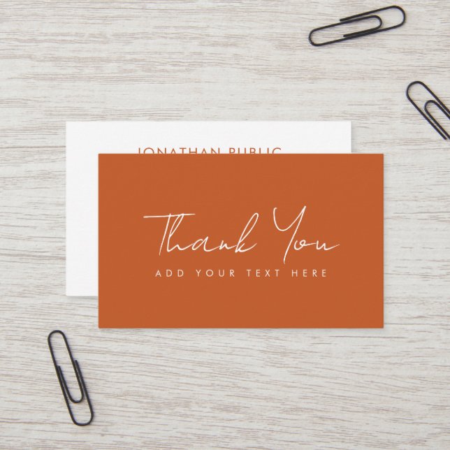 Customizable Elegant Modern Terracotta Thank You Business Card (Front/Back In Situ)