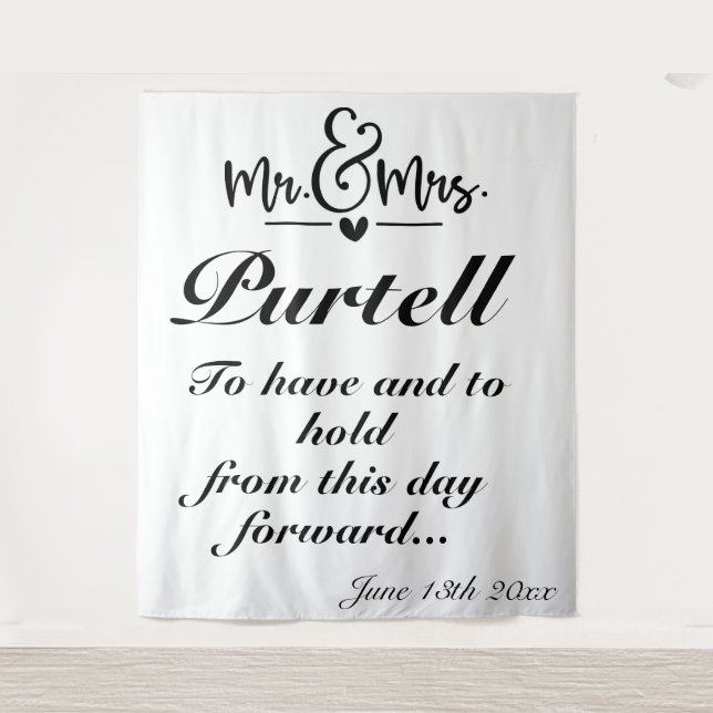 Customizable Elegant Script Wedding Vow Backdrop (Front)