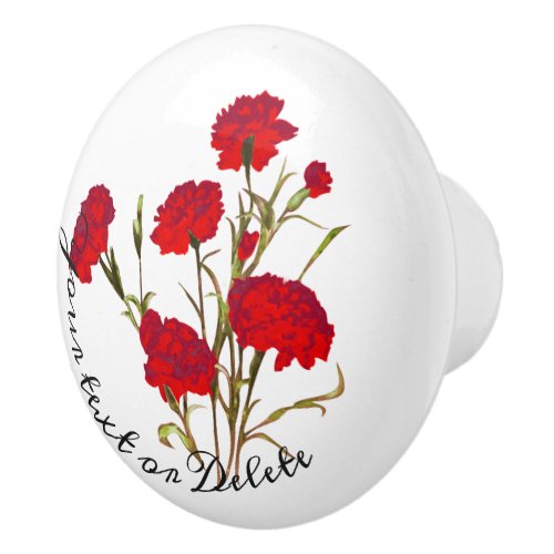 Customizable Elegant Vintage Floral Red Carnation Ceramic Knob