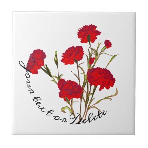 Customizable Elegant Vintage Floral Red Carnation Ceramic Tile