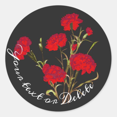 Customizable Elegant Vintage Floral Red Carnation Classic Round Sticker