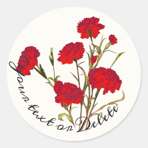 Customizable Elegant Vintage Floral Red Carnation Classic Round Sticker