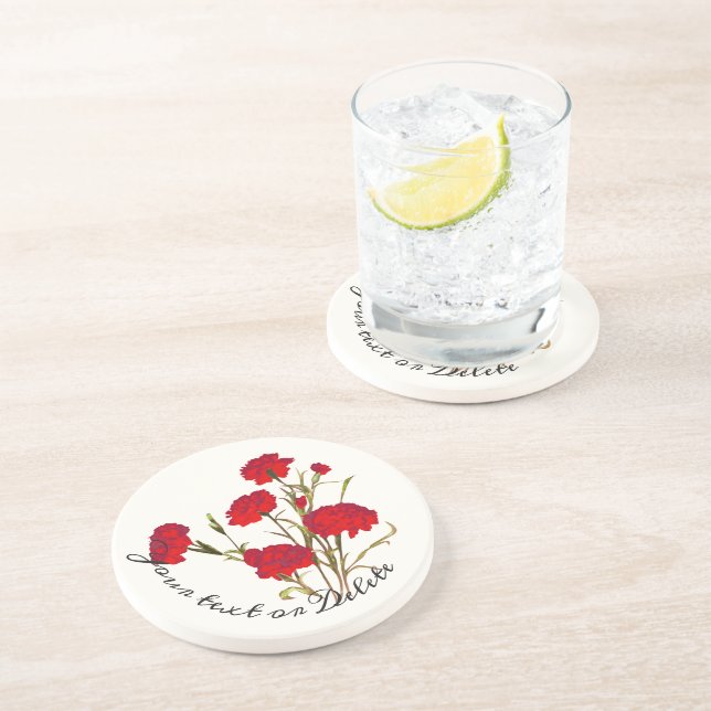 Customizable Elegant Vintage Floral Red Carnation Coaster (Side)