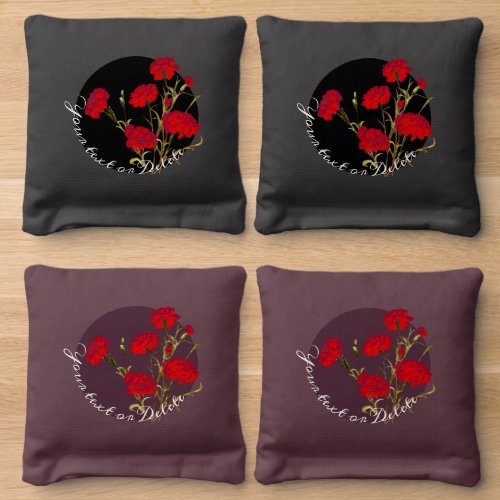  Customizable Elegant Vintage Floral Red Carnation Cornhole Bags