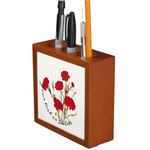 Customizable Elegant Vintage Floral Red Carnation Desk Organizer