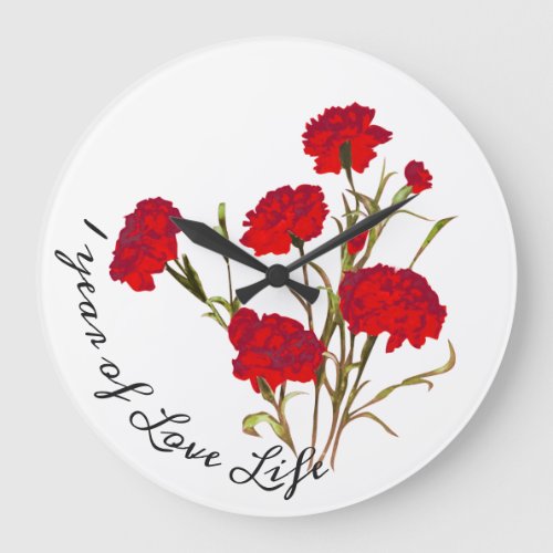 Customizable Elegant Vintage Floral Red Carnation Large Clock