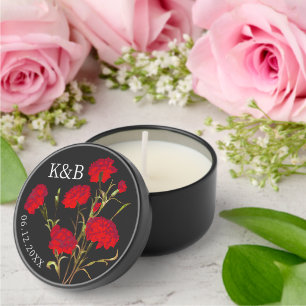 Customizable Elegant Vintage Floral Red Carnation Mini Candle Favors