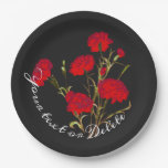 Customizable Elegant Vintage Floral Red Carnation Paper Plates