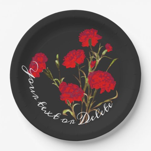 Customizable Elegant Vintage Floral Red Carnation Paper Plates