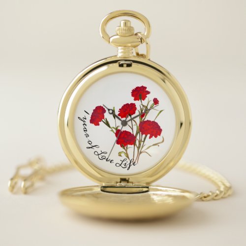 Customizable Elegant Vintage Floral Red Carnation Pocket Watch