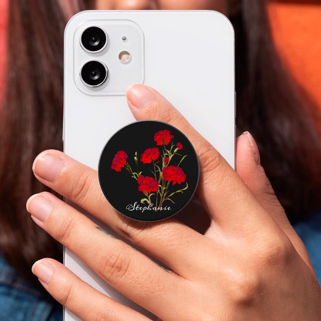 Customizable Elegant Vintage Floral Red Carnation PopSocket (Creator Uploaded)