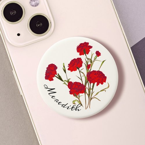 Customizable Elegant Vintage Floral Red Carnation PopSocket