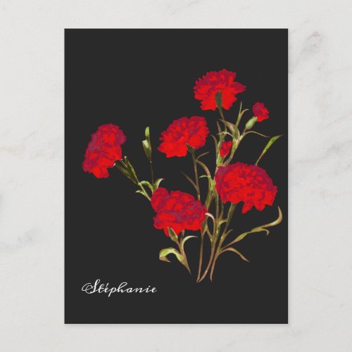 Customizable Elegant Vintage Floral Red Carnation Postcard