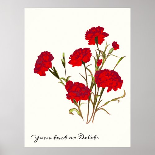 Customizable Elegant Vintage Floral Red Carnation Poster