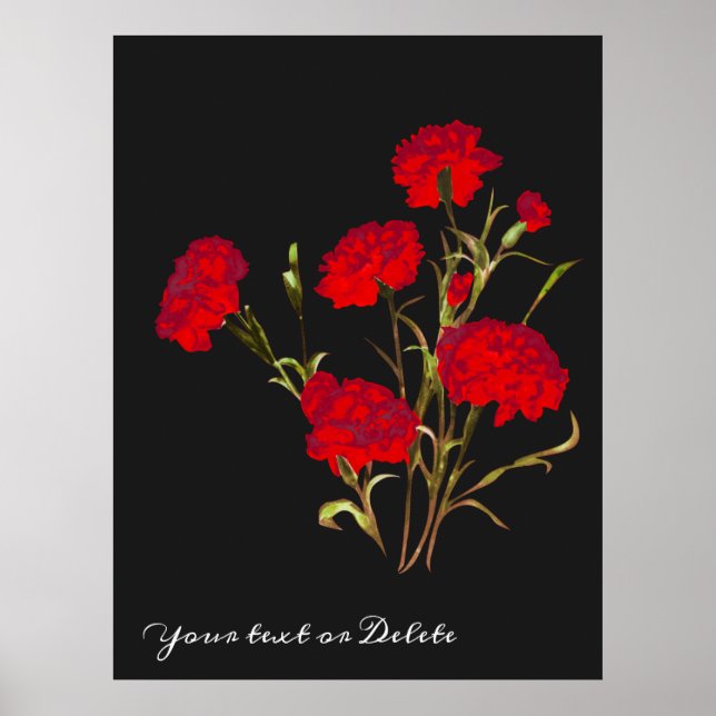 Customizable Elegant Vintage Floral Red Carnation Poster (Front)