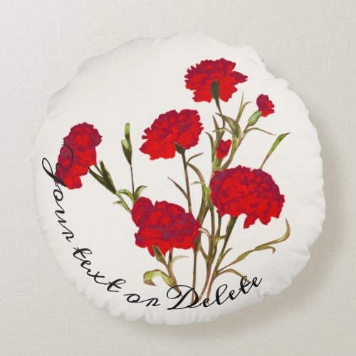 Customizable Elegant Vintage Floral Red Carnation Round Pillow