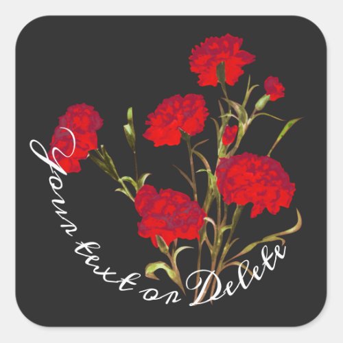 Customizable Elegant Vintage Floral Red Carnation Square Sticker