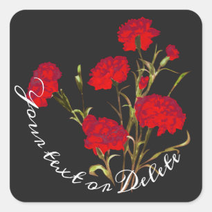 Customizable Elegant Vintage Floral Red Carnation Square Sticker