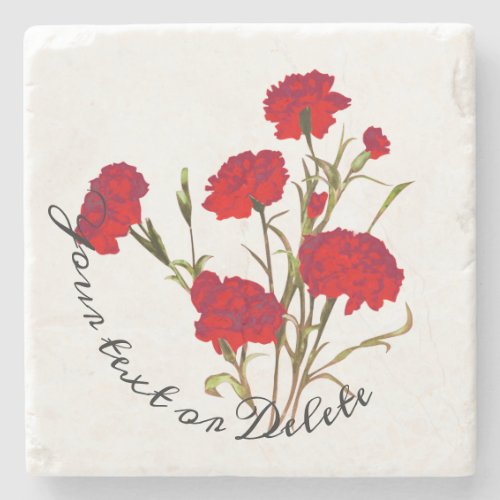 Customizable Elegant Vintage Floral Red Carnation Stone Coaster