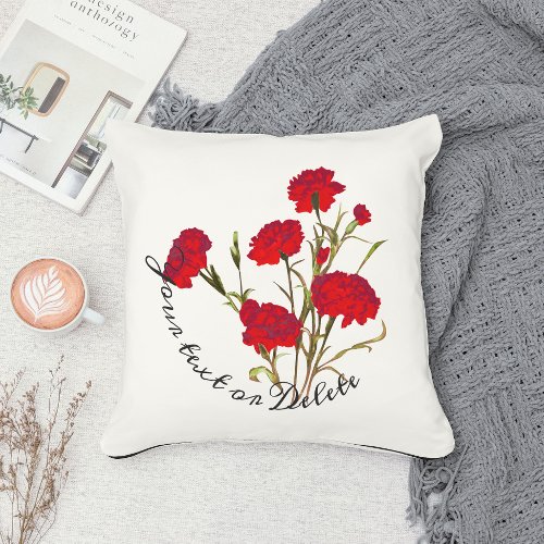 Customizable Elegant Vintage Floral Red Carnation Throw Pillow