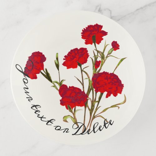 Customizable Elegant Vintage Floral Red Carnation Trinket Tray