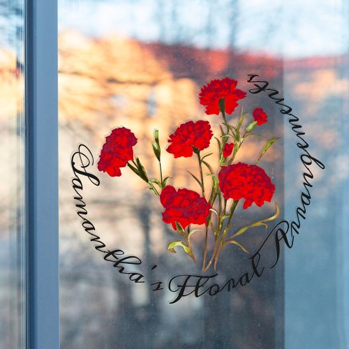 Customizable Elegant Vintage Floral Red Carnation Window Cling