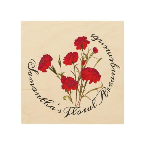 Customizable Elegant Vintage Floral Red Carnation Wood Wall Art