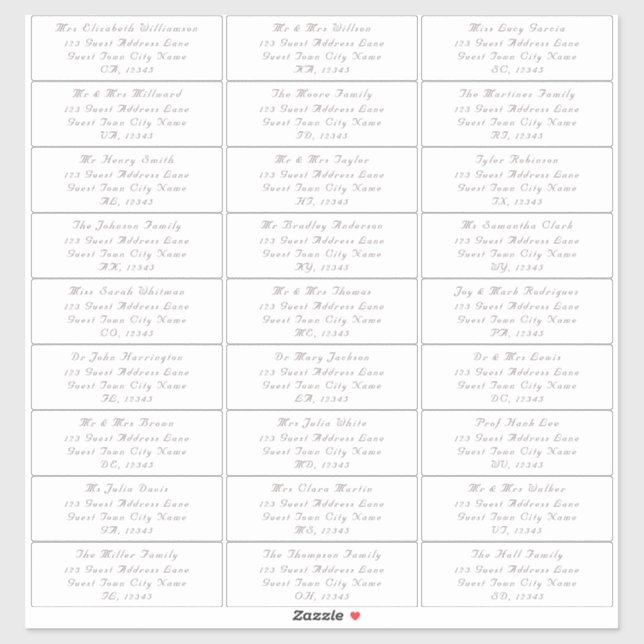 Customizable Elegant Wedding Guest Address Labels (Sheet)