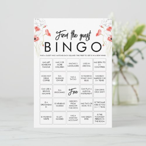 Customizable Elegant Wildflower Bingo Game Card