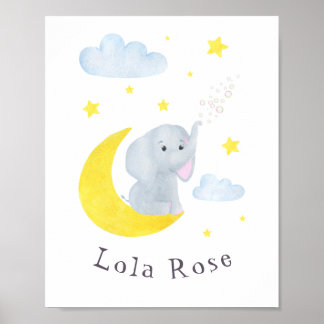 Customizable Elephant Moon Stars Nursery Wall Art