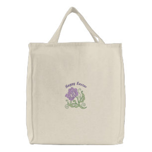 Customizable Embroidered Purple Flower Tote Bag