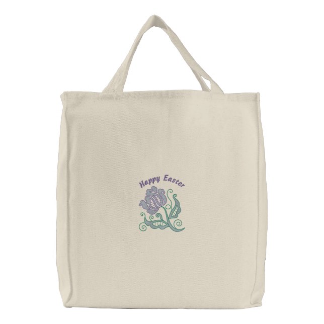 Customizable Embroidered Purple Flower Tote Bag (Front)