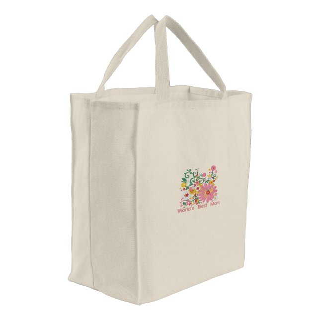 Customizable Embroidered  Word's Best Mom bag (Angled)