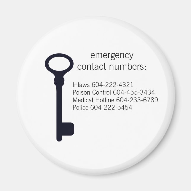 Customizable Emergency Contact Numbers Magnet (Front)
