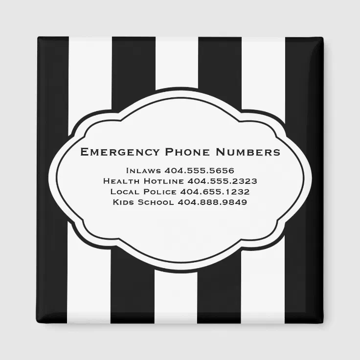 Customizable Emergency Contact Numbers Magnet Zazzle