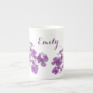 Customizable Emily name monogram purple floral Bone China Mug