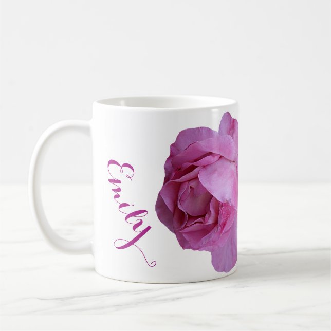 Customizable Emily name pretty pink rose floral Coffee Mug (Left)
