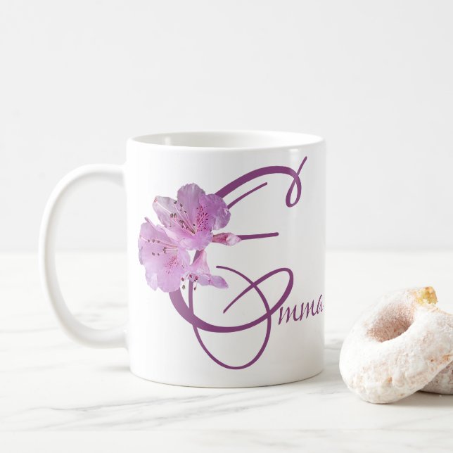Customizable Emma name pink floral boho Coffee Mug (With Donut)