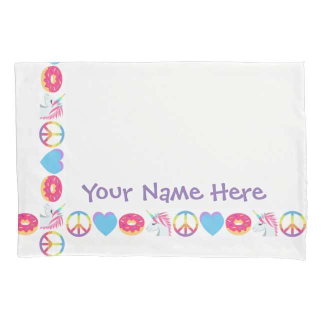 Customizable Emoji Pillow Case -Peace,Love,Unicorn (Front)
