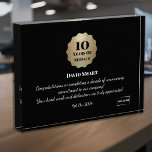 Customizable Employee 10 Year Service  Acrylic Award<br><div class="desc">Show your employees how much you value their hard work and loyalty with our elegant Customisable Employee Award! This modern trophy features a stunning gold glitter effect badge on a black background and white editable text. It is crafted from high-quality acrylic, making it a beautiful addition to any workspace or...</div>
