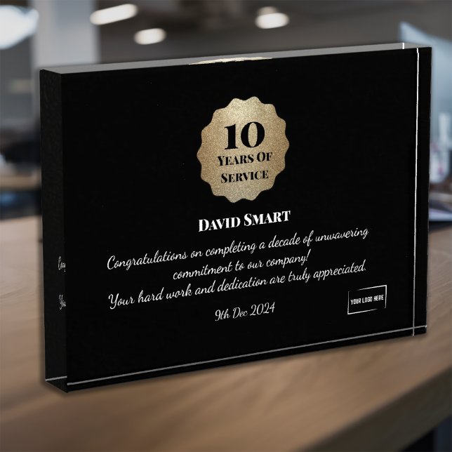 Customizable Employee 10 Year Service  Acrylic Award (Customizable Employee Long Service Award)